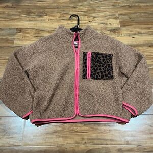 Old Navy Brown Kids Girl’s Size XXL (18) Fleece Jacket Leopard with Pink Accents